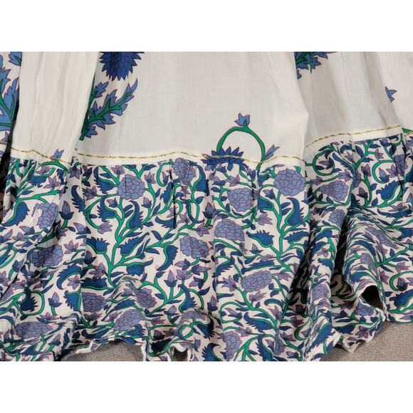 Chelsea & Theodore Split Neck Boho‎ Midi Dress Blue Floral Block Print - Picture 13 of 14